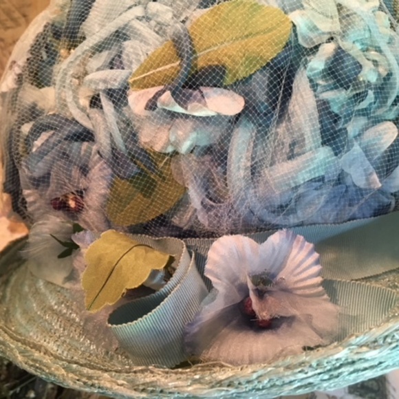 Vintage Marche' 1940's Exclusive Blue Straw Hat - Picture 3 of 7